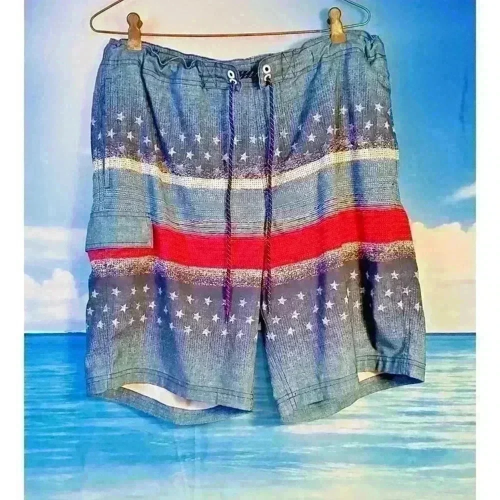 GEORGE Men's CARGO Boardshort BLUE Bathing Swimsuit Shorts Pants Bottoms size Lg